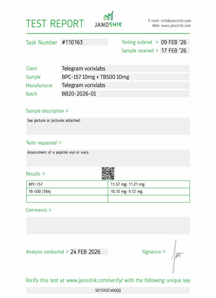 CoA preview for BPC-157 + TB-500 10mg+10mg