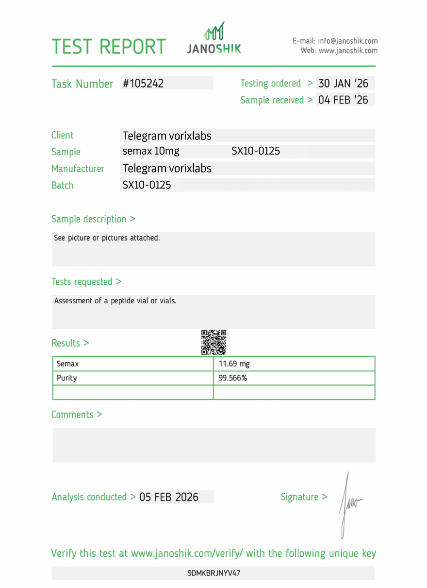 CoA preview for Semax 10mg